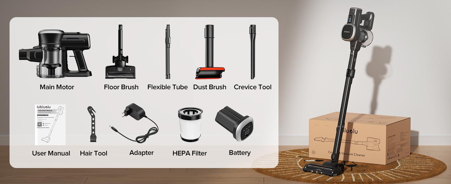 【2026 New Arrivals】 MIUZZY 206 Cordless Vacuum Cleaners for Home, 6-in-1/47Min/250W 24kPa Foldable Powerful Suction, Self-Standing Cordless Stick Vacuum Cleaner, Lightweight Anti-Tangle Rechargeable Vacuum for Floor/Carpet/Pet Hair/Car