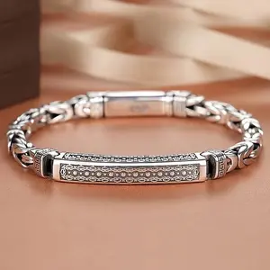 Retro Copper Casual Durable Men's Single Bracelet with Peace Sign Pattern, Woven Chain Design, Fashionable Personality Accessory