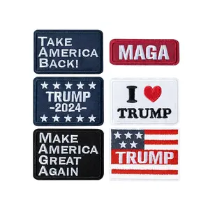 6Pcs Trump Iron on Patches 2024 MAGA Patriotic American Flag Sew on Repair Embroidered Applique 2nd Amendment Make America Great Again Military DIY Craft Gift for Army Team Clothes Tactical Bags Hats