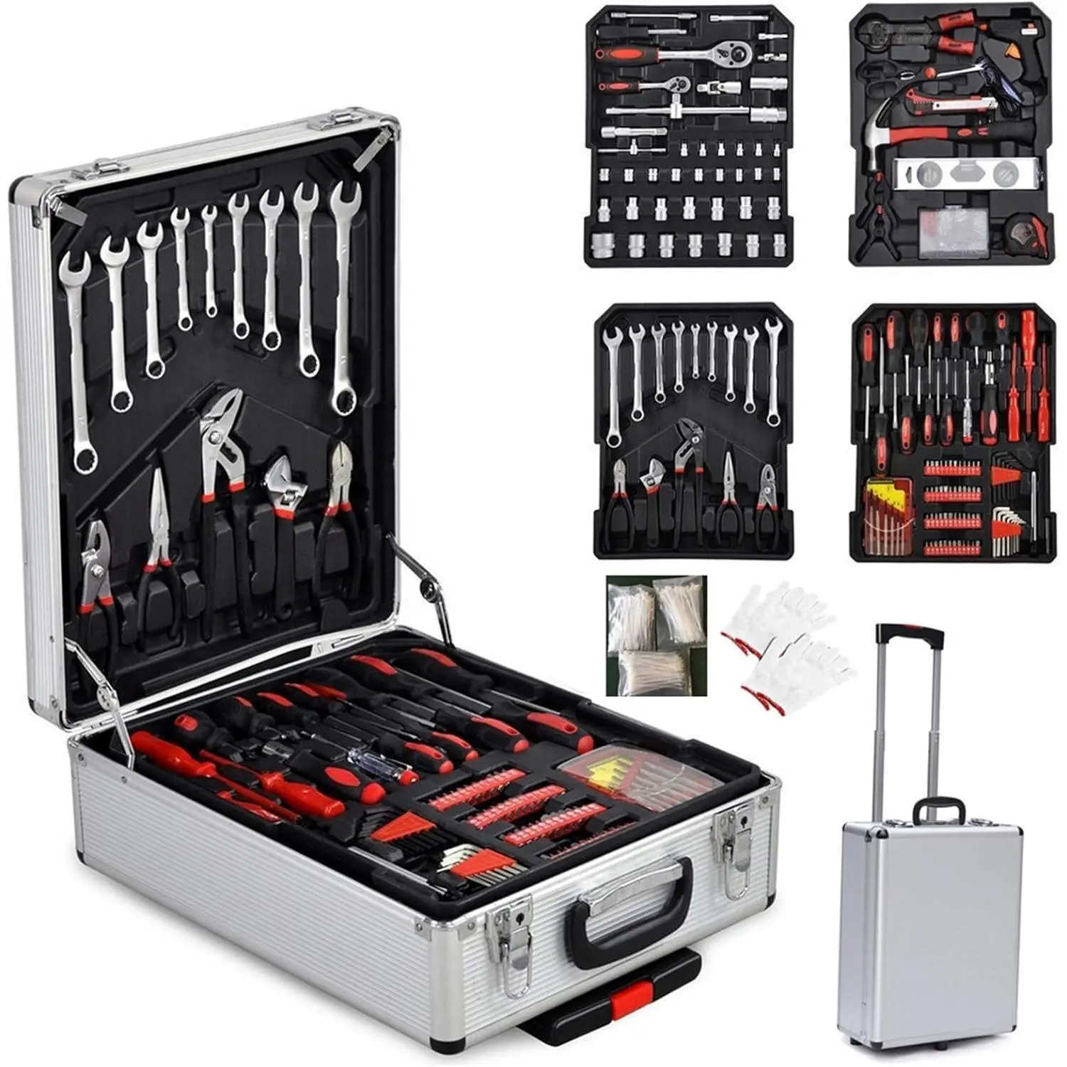 【Summervibes】Ubesgoo 799pcs Aluminum Trolley Case Tool Set, Complete Tool Box Set with Rolling Tool Box, Household Hand Tools Kit Portable
