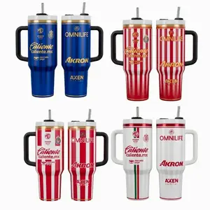 Chivas Guadalajara Inspired 40oz Tumbler With Handle, Soccer Fan Insulated Stainless Steel Travel Mug