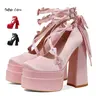 AOSPHIRAYLIAN Women's Cute Rubber Mary Jane Footwear - Round Toe, Ankle Strap Buckle, Block Platform Heels, Lace, Lolita Kawaii Princess Fashion Shoes for Women, Black/Pink/Red, Birthday Wear