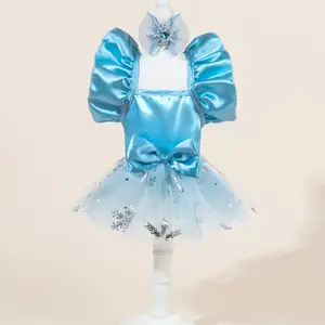 Cute Fashion Print Pet Dress with Bow, Plaid Pet Costume, Elastic Mesh Princess Dress, Puppy Cat Clothing, Complete Set