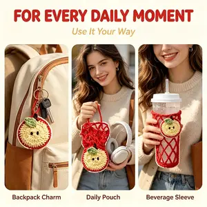 Summer Apple Hollow Cup Holder Bag Charm, DIY Crochet Starter Kit, Includes Video Tutorial, Perfect Gift for Beginners
