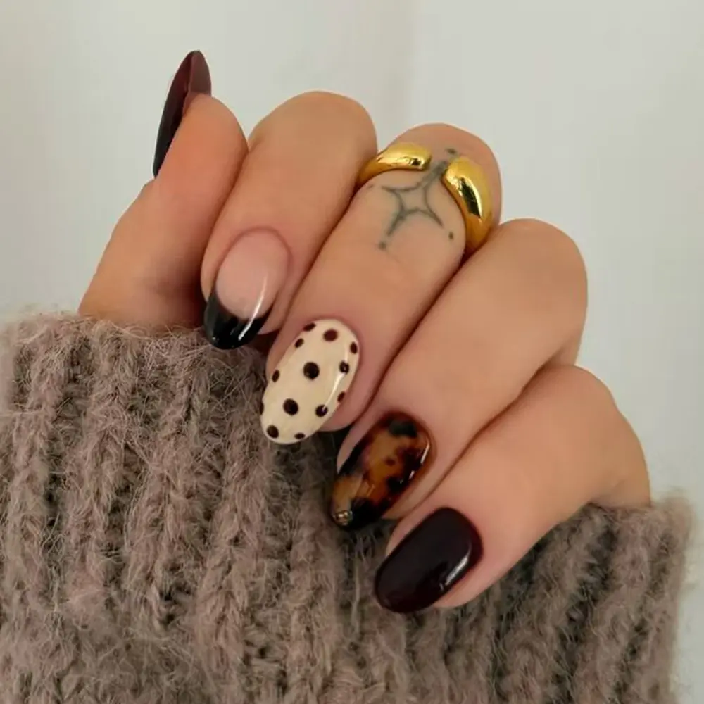 24pcs Oval Leopard Print Acrylic Press-On Nails Set, Includes Jelly Glue and Nail File, Perfect for Parties and Daily Wear