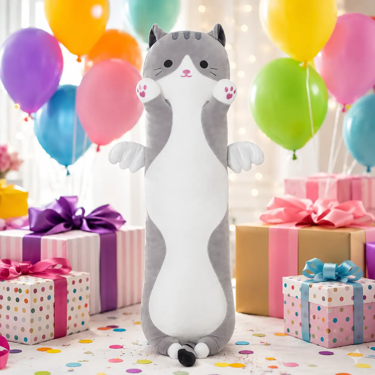 CHUBBYJOY 35 Inch Long Angel Cat Body Pillow, Soft Stuffed Cat Toy with Wings, Kawaii Stuffed Animal, Lovely Plush Gift, Cute Girly Gifts, Soft Stuffed Squishy Hugging Cushion, Birthday Holiday Gift for Girls Kids Cat Lovers