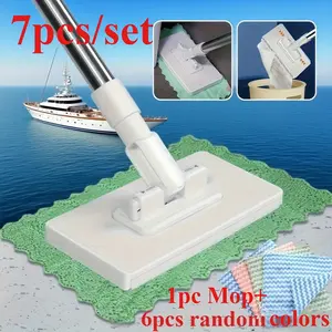 7-In-1 Face Towel Mop - 1 Mop Plus 6 Random Color Cloths, Reusable Multi-Functional Household Mop, Suitable For Bathroom, Kitchen, Living Room, And Floor Cleaning. Lazy Person's Flat Cloth Holder, No Need To Wash By Hand Face Towel Mop.