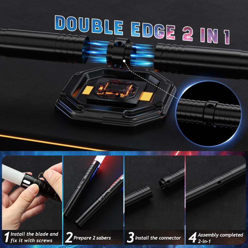 2-in-1 Double Edged Lightsaber, Toys more suitable for Kids 15 RGB Color Changing LED Lightsaber, USB Rechargeable Toy Lightsaber for Party, Christmas Gifts Multifunction