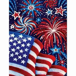 Patriotic USA Flag with Fireworks Diamond Painting Kit, 5D Full Drill Round & Square Rhinestone Cross Stitch, Red White Blue Star Spangled Art, Independence Day 4th of July Theme, Festive Holiday Home Decor, American Pride DIY Craft Gift