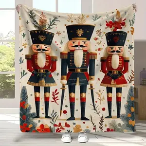 Nutcracker Soldier Flannel Blanket - Vintage Polyester Throw,Soft All-Season Decor for Bed/Sofa, Machine Washable Christmas Gift Suitable for beds and sofas can also be given as a gift