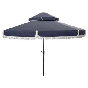 Safavieh Milan Fringe 9ft Double Top Crank Umbrella Safavieh Milan Fringe 9ft Double Top Crank Umbrella