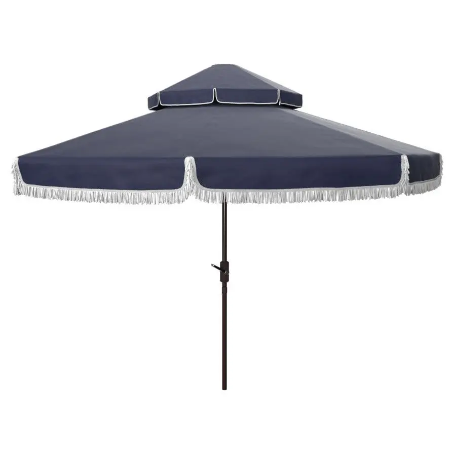 Safavieh Milan Fringe 9ft Double Top Crank Umbrella Safavieh Milan Fringe 9ft Double Top Crank Umbrella
