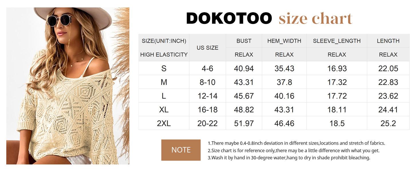Dokotoo Women's 2026 Spring Summer Crochet Hollow Out 3/4 Sleeve Pullover Sweater Off Shoulder T-Shirts