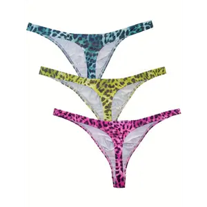 3pcs Men'S Leopard Print Hipster Panties - Stretchy, Slimming Fit, Breathable Sports Underwear with Elasticated Crotch, Ideal for Summer Comfort and Style