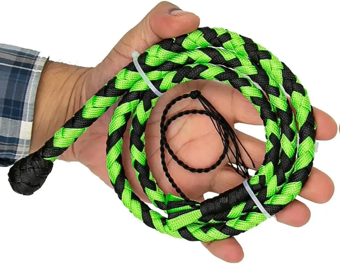 Tack Pocket Mini Whip - Black & Lime Green Paracord 8 Plait - 3ft Handmade with Loud Crack Handle & Wrist Strap