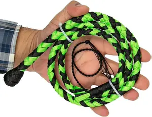 Tack Pocket Mini Whip - Black & Lime Green Paracord 8 Plait - 3ft Handmade with Loud Crack Handle & Wrist Strap