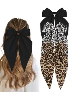 3pcs Autumn Winter Vintage Elegant Leopard Print Large Bow Hair Clips, Fabric Butterfly Knot Spring Barrettes for Daily Use and Parties, Hair Pin Set