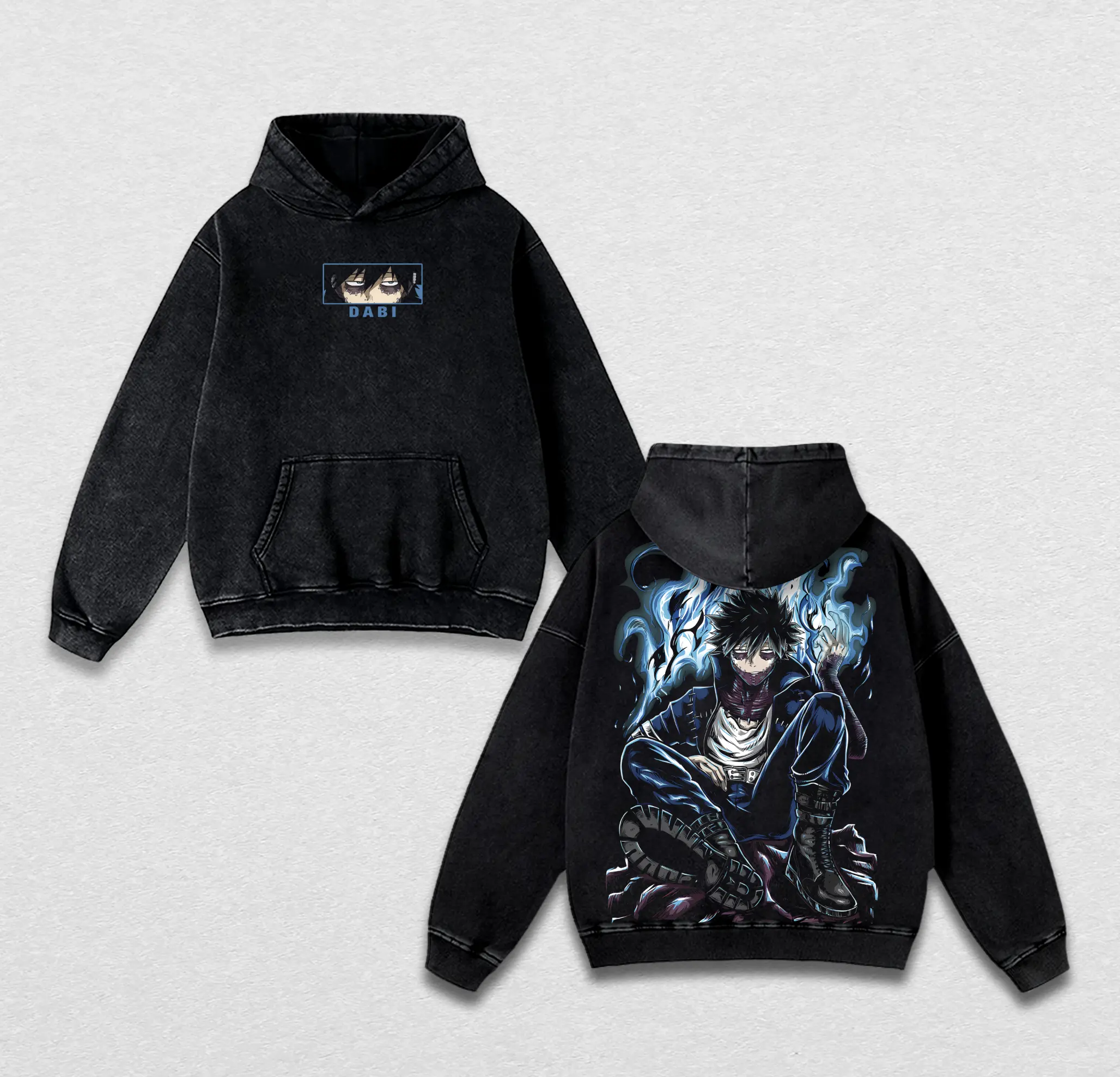 My Hero Academia Dabi Washed Hoodie & Washed T-Shirt Summer Casual O-Neck Short Sleeve Shirt Manga Fans Gift, Dabi Graphic Tee, Stylish Streetwear, Cool Unisex Outfit for Fans Perfect Gift Final Season Fabric Menswear Soft