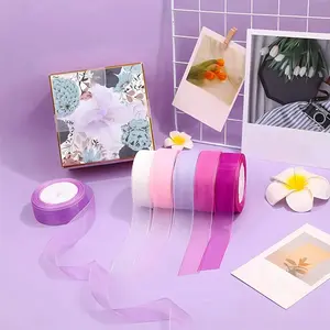 6 Rolls Organza Ribbon Transparent Chiffon Ribbon, Multiple Colors, Polyester Fiber, Gift Wrapping, Wedding Bouquets, Christmas Decorations, Gift Wrapping Supplies