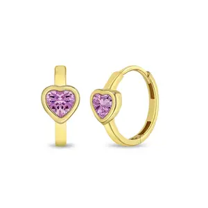 14k Gold Sparkling Heart Kids / Children's / Girls Earrings Hoop