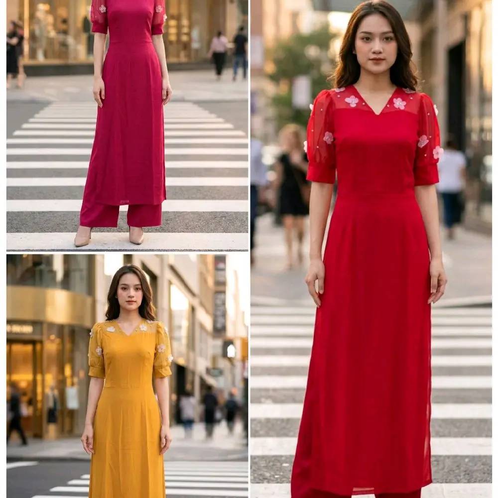 Vietnamese Ao Dai N2 ( Vietnamese Size)/ Áo Dài Cách Tân Truyền Thống Việt Nam/ Girl Ao Dai / Luna Ao Dai / Áo Dài Tết