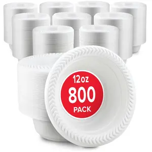 Stock Your Home 800 Count 12 oz White Plastic Bowls, Bulk Pack of Small Plastic Disposable Bowls for Dessert, Ice Cream, Pet Food - Heavy Duty Single Serving Bowls for Catering or Every Day Use