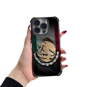 TPU Smartphone Protective Cover, Multi-Model 4-Corner Shockproof Anti-Drop Phone Protector Cover, Black Mexican Flag Design, Compatible with iPhone 11,12,13,14,15,16,17 Pro/Pro Max Mobile Phone Accessories, Smartphone Protector