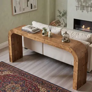 70.87-Inch Solid Wood Console Table, Farmhouse Style with Curved Corners, Suitable for Hallway, Living Room, Behind Couch, Entrance, Natural Wood Finish, Space-Saving Design, Perfect for Home Decor & Daily Use