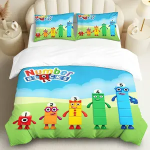 3PCS Duvet Cover Set, 1 Duvet+2 Pillowcases(Without filler), NumberBlocks Colorful Fun Vibrant Educational theme, Holiday bedding set, Learning   Suitable for decoration Bedroom Playroom School Nursery, Quilt Cover Set