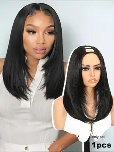 Yaki Straight Layered U Part Wig, V Part Bob Half Wigs for Women, Short Glueless, Natural Looking, Heat Resistant, Synthetic Material Wigs, Synthetic Fiber Wigs