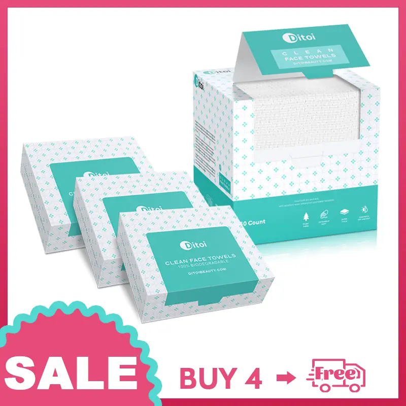 Ditoi Disposable Face Towels Super Absorbent Facial Dry Wipes, Thick & Durable Biodegradable Plant Fiber Cloths for Daily Use, Makeup Removal & Skinca