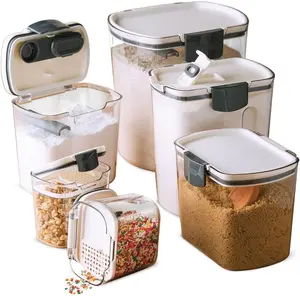 ProKeeper Baker's Airtight Kitchen Storage Canister Container Set for Flour, Sugar & More, Keeps Ingredients Fresh, with Accessories (Multicolor, 6- )