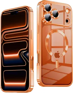 Magnetic Case for iPhone 17 Pro Max Case Compatible with MagSafe [Never Yellowing] [Military Grade Drop Protection] Full Camera Lens Protector Plating Soft Clear Phone Case for Women, Cosmic Orange