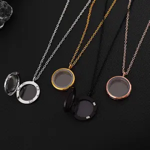 Hot-selling DIY accessory alloy photo box, round glass pendant, removable pendant necklace.