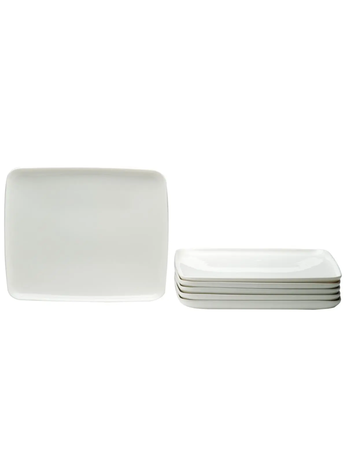 Rectangle Porcelain Service for Six Dinner Plate Set, White - 6 Piece