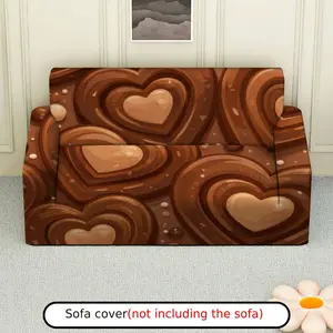 1Pc Chocolate Heart Pattern Sofa Cover - Soft, Breathable with Elastic Fit, Machine Washable, Valentine Decor Perfect for Living Room & Study Decor, Sofa Covers for Living Room.