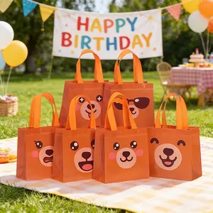 Cute Bear Pattern Non-Woven Handbags, 12pcs/24pcs Set, Handle Included, Gift Bags for Parties, Birthdays, School Supplies