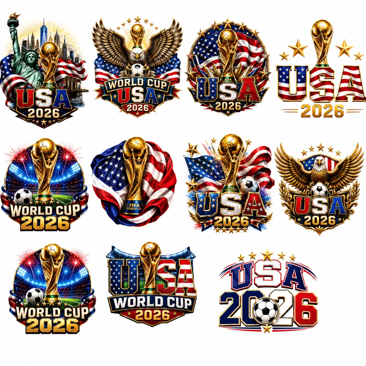 USA World Cup 2026 1 DTF Gang Sheet | Patriotic Soccer Heat Transfer Bundle | FIFA-Inspired USA Championship DTF Transfers for T-Shirts, Hoodies & Apparel