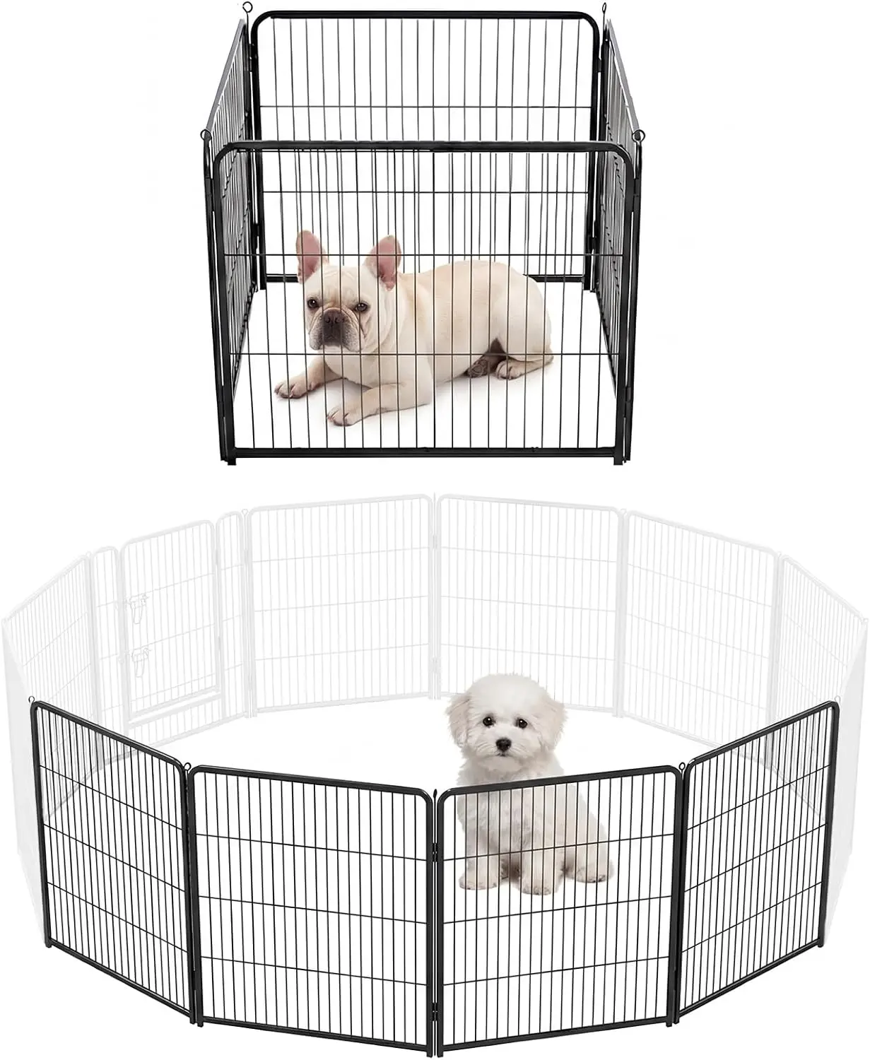 Foldable Steel Dog Playpen with Lockable Door, Rust-Proof Coated, Lightweight Universal Pet Fence (24/32/40 in) - Multi-Height Adjustable Shape, Portable Indoor/Outdoor Barrier for Dogs, Cats - Camping, Yard Use