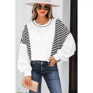 White Stripe Colorblock Patchwork Contrast Stitching Oversize Sweatshirt