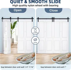 52" Bi-Folding Sliding Barn Door Hardware Kit,Heavy Duty Track Roller Kit for Max 12" x 4 Doors,Smoothly and Quietly,Easy to Install,No Door Panel,Black