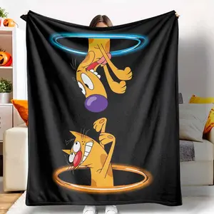 Funny Cartoon Cat and Dog Flannel Blanket Vibrant Character Illustration Print Soft Warm Lightweight Cozy Texture Perfect for Bedroom Sofa Office Gift Home Decor tiktokshopspringglowup
