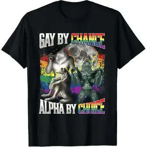 🏳️‍🌈🐺[graphic Tee] 100% Cotton Gay By Chance Alpha By Choice Alpha Wolf Lgbt Pride T-Shirt – Funny Graphic Tee For Me Relax Cotton T-Shirt