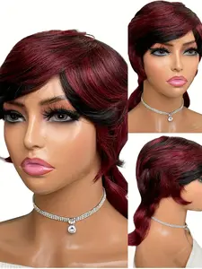 Body Wave Remy Human Hair Mullet Wigs for Women Short Human Hair Wigs Full Machine Made Mullet Wig With Bangs