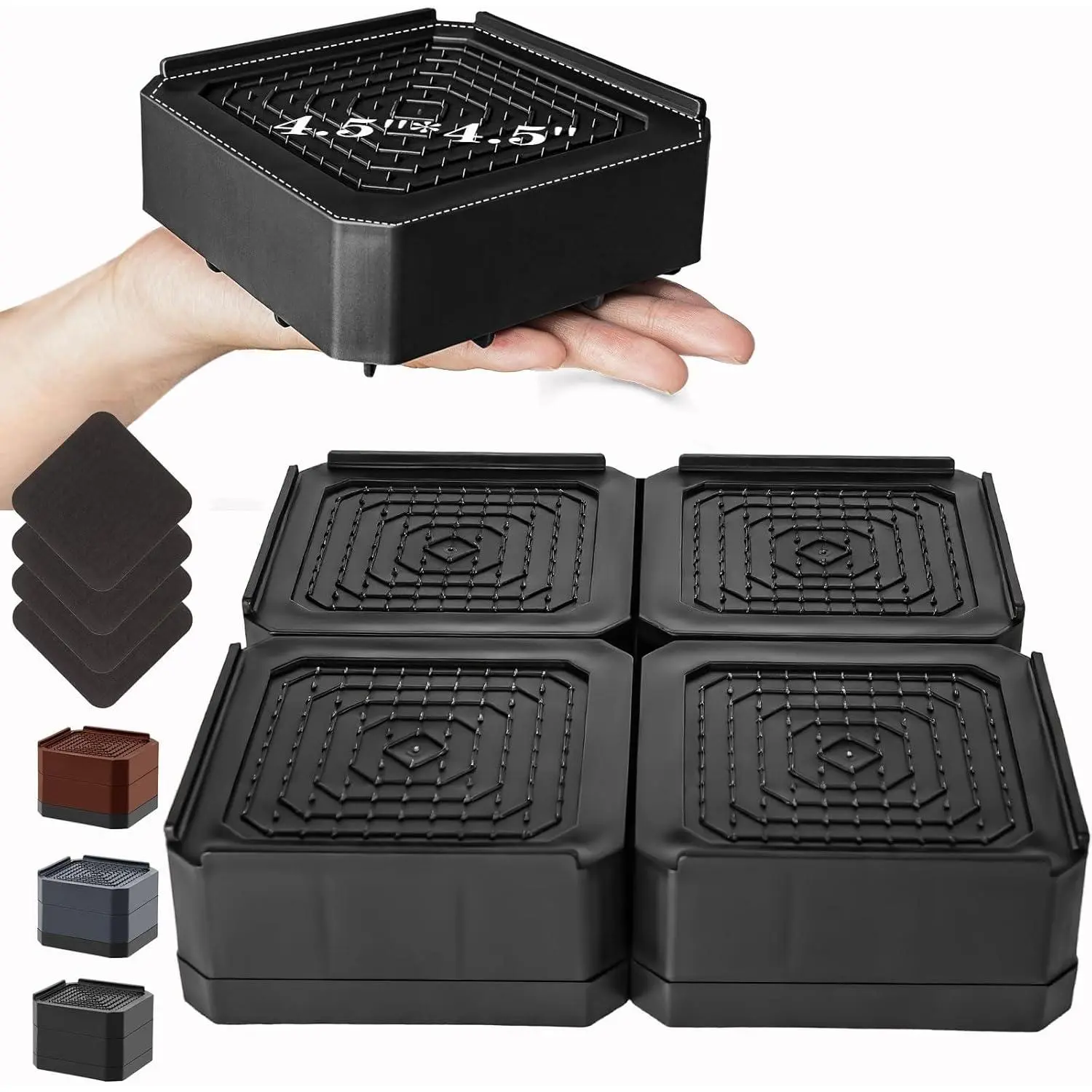 Wide Base Bed Risers, Stackable Furniture Lifts 2, 3.6, 5 Inch Heavy Duty Couch Risers for Chair Desk Table Legs, Support up to 6000lbs, Under Bed Storage Solution (Black 4 Pack, 2 inch)