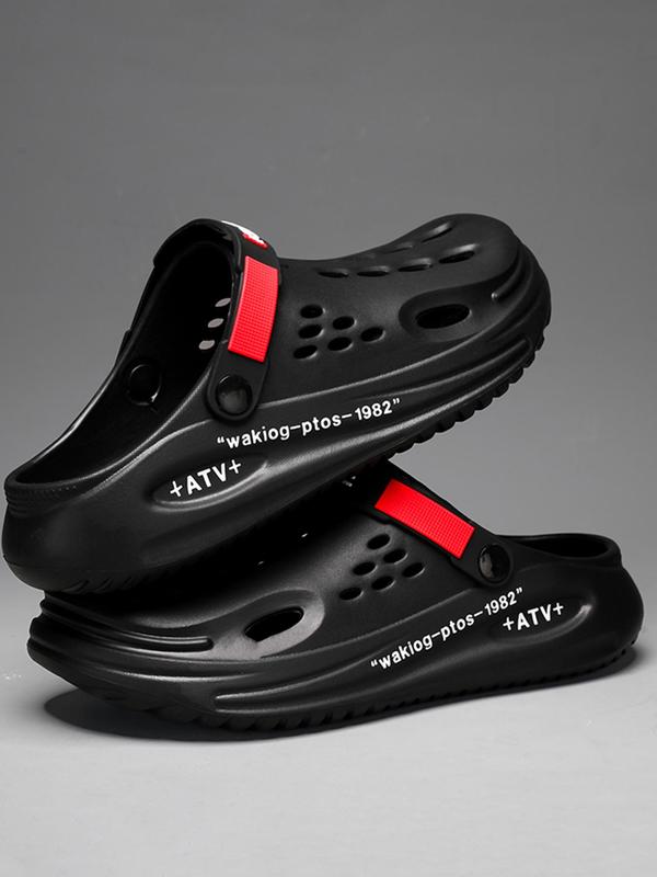 Men's Summer Casual Letter Pattern Clogs As Gift, Breathable Comfortable Clogs for Beach Party, Trendy Shoes for Indoor & Outdoor Wear