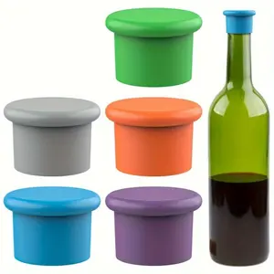 1/5Pcs Silicone Wine Bottle Stopper, Vacuum Sealed Wine Corks, Leak Proof Round Cap, Champagne Beer Beverages Corks