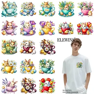 36 cute Easter bunny hot foil DTF transfers. Perfect for T-shirts, hoodies, jeans, backpacks, and pillows, washable plastic transfer paper suitable for men and women, DIY Material.