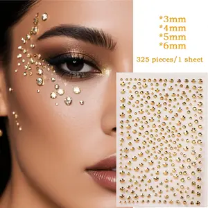 Gold 3D rhinestone stickers | round and drop shaped glitter decoration, multi size options, suitable for face, hair style and body - DIY party makeup, music festival and clothing accessories - Y2K elegant gifts, facial mask decals
