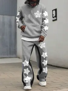 Men's Star Pattern Graphic Print Hoodie & Sweatpants Set, Regular Fit Casual Long Sleeve Hooded Sweatshirt & Jogger Pants, Men's Fall & Winter Clothes